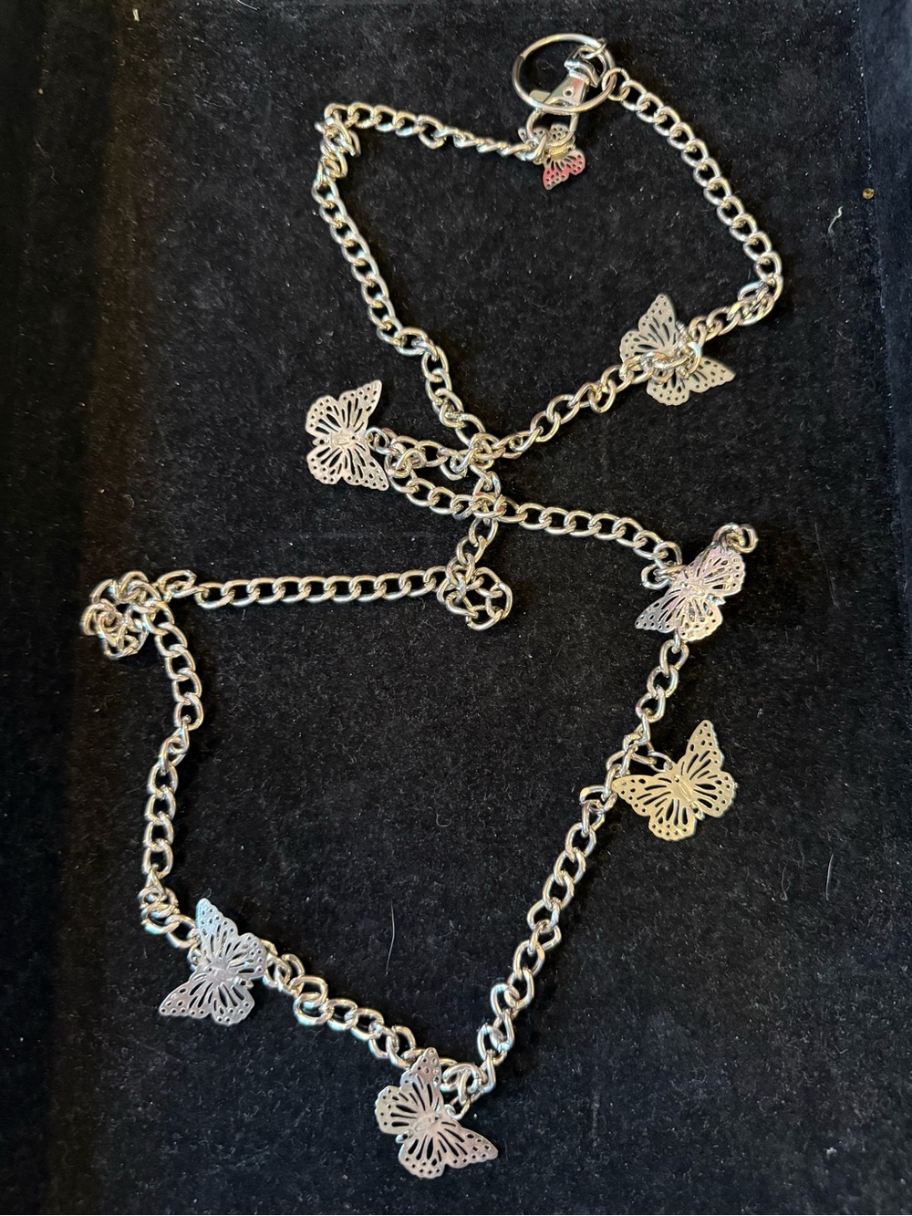 Y2K Silvertone Metal Butterfly Chain Belt 32”